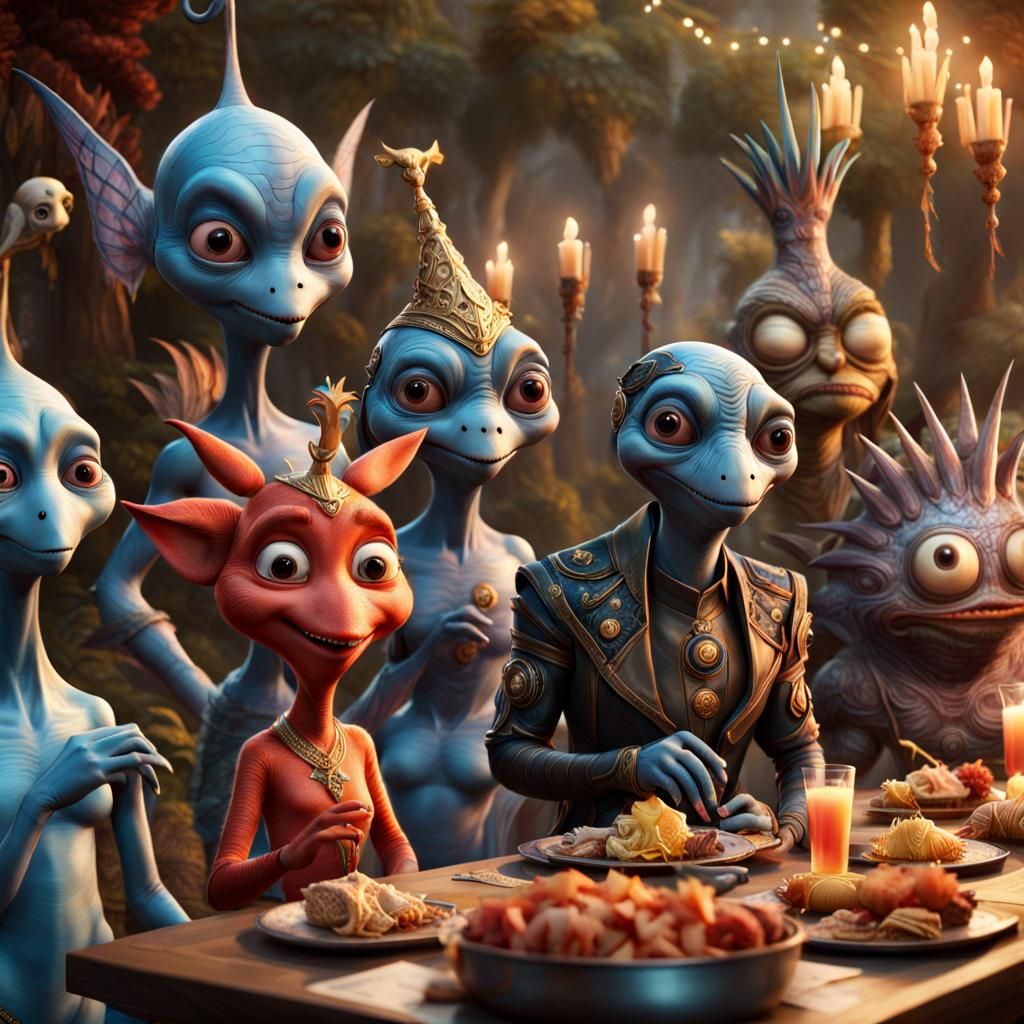 Surreal Cartoon Party in Oil Painting Style