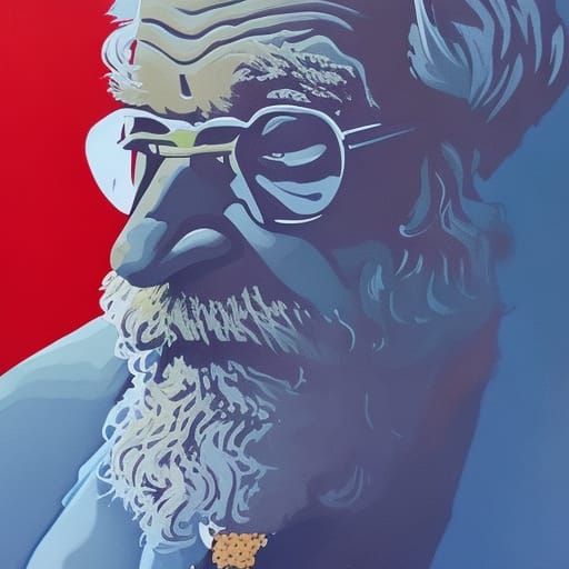 Old Man with Drink: Detailed Gouache Painting