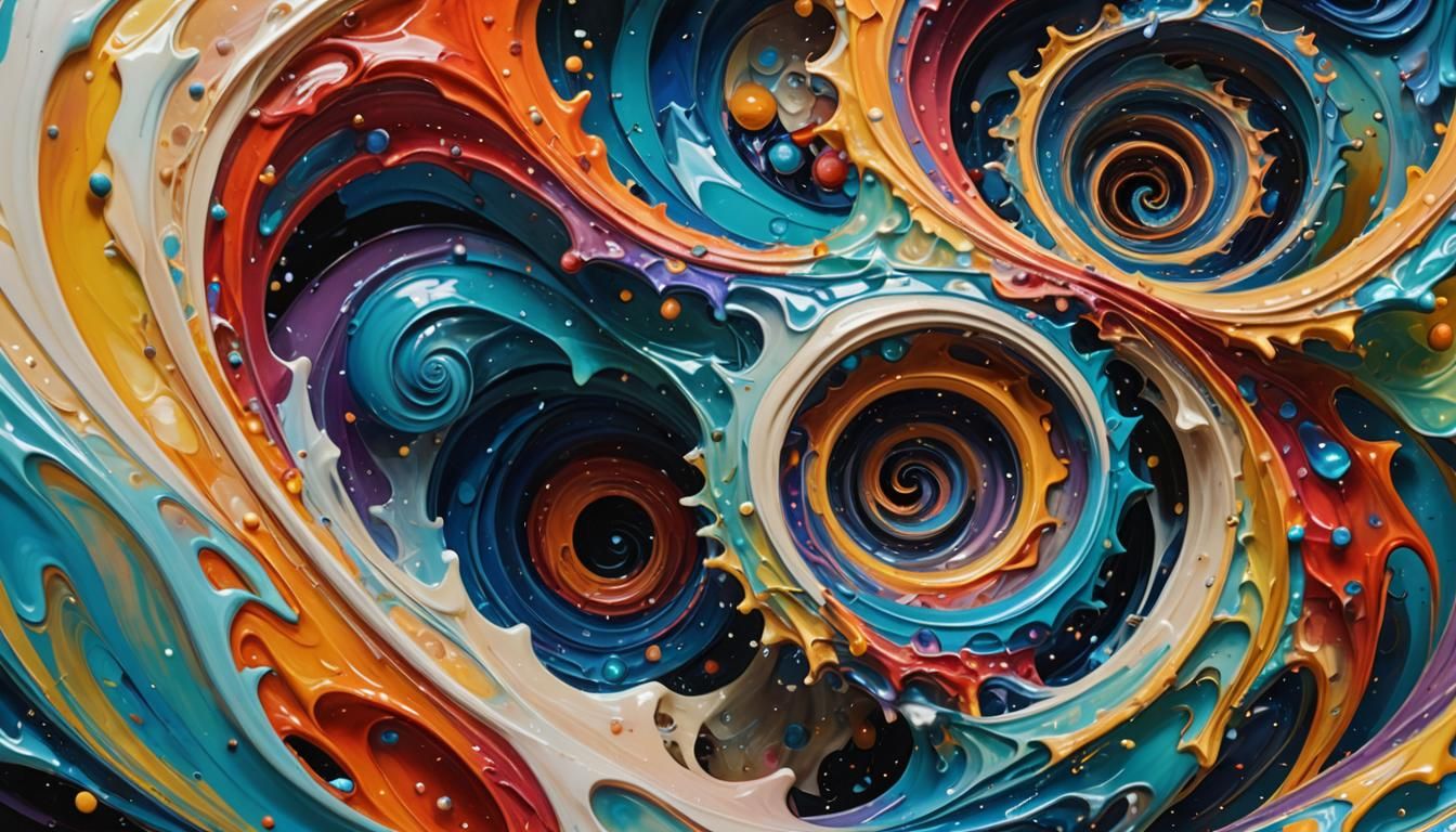 Iridescent Abstract Stars in Impasto Oil Style