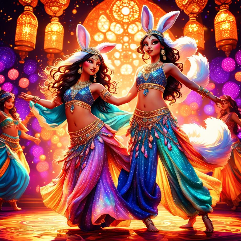 Bunny and Fox Belly Dancers in Digital Art