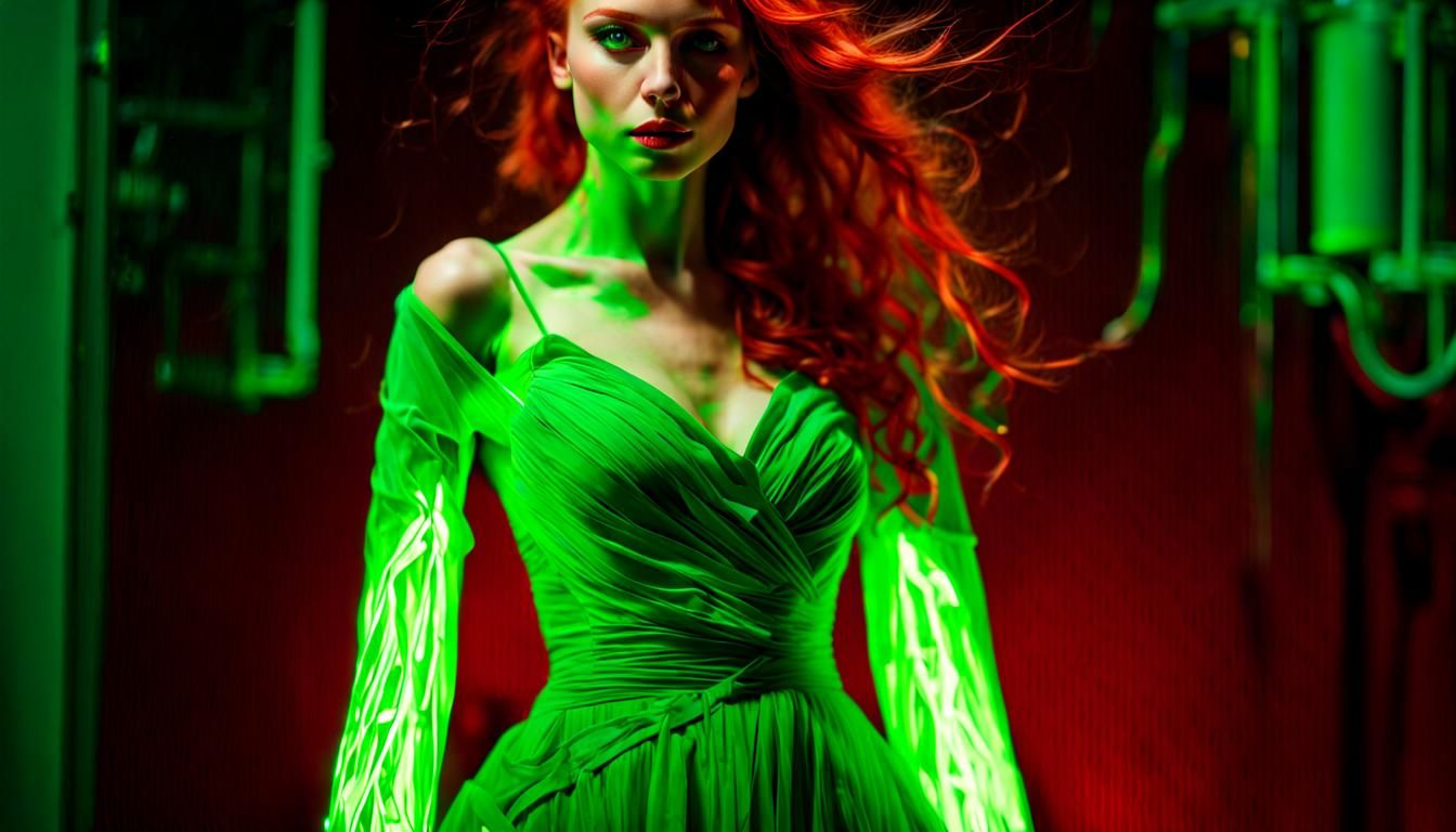 Emerald Thread Dress: Alchemic Neon Fashion