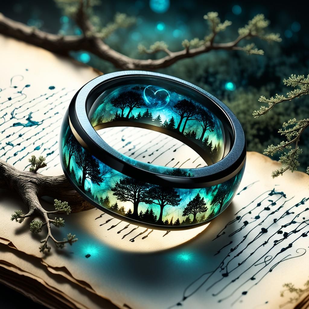 Luminescent Elven Ring in Dark Forest Night
