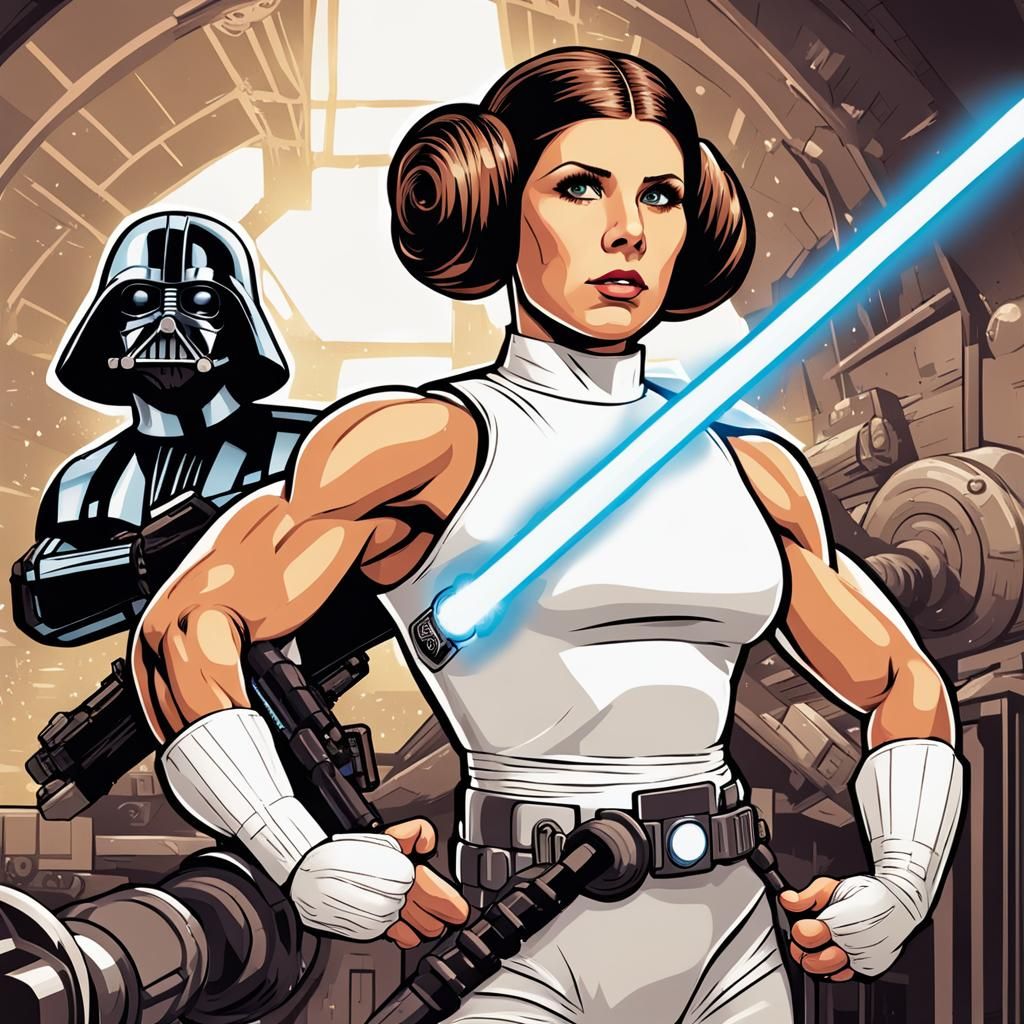 Buff Princess Leia Bodybuilder with Lightsaber