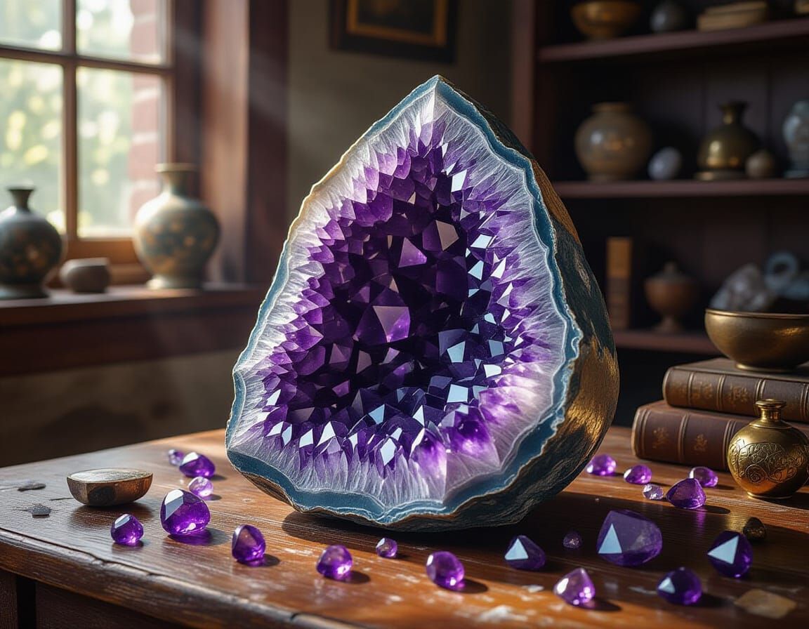Amethyst Geode with Gemstones in Photo Style