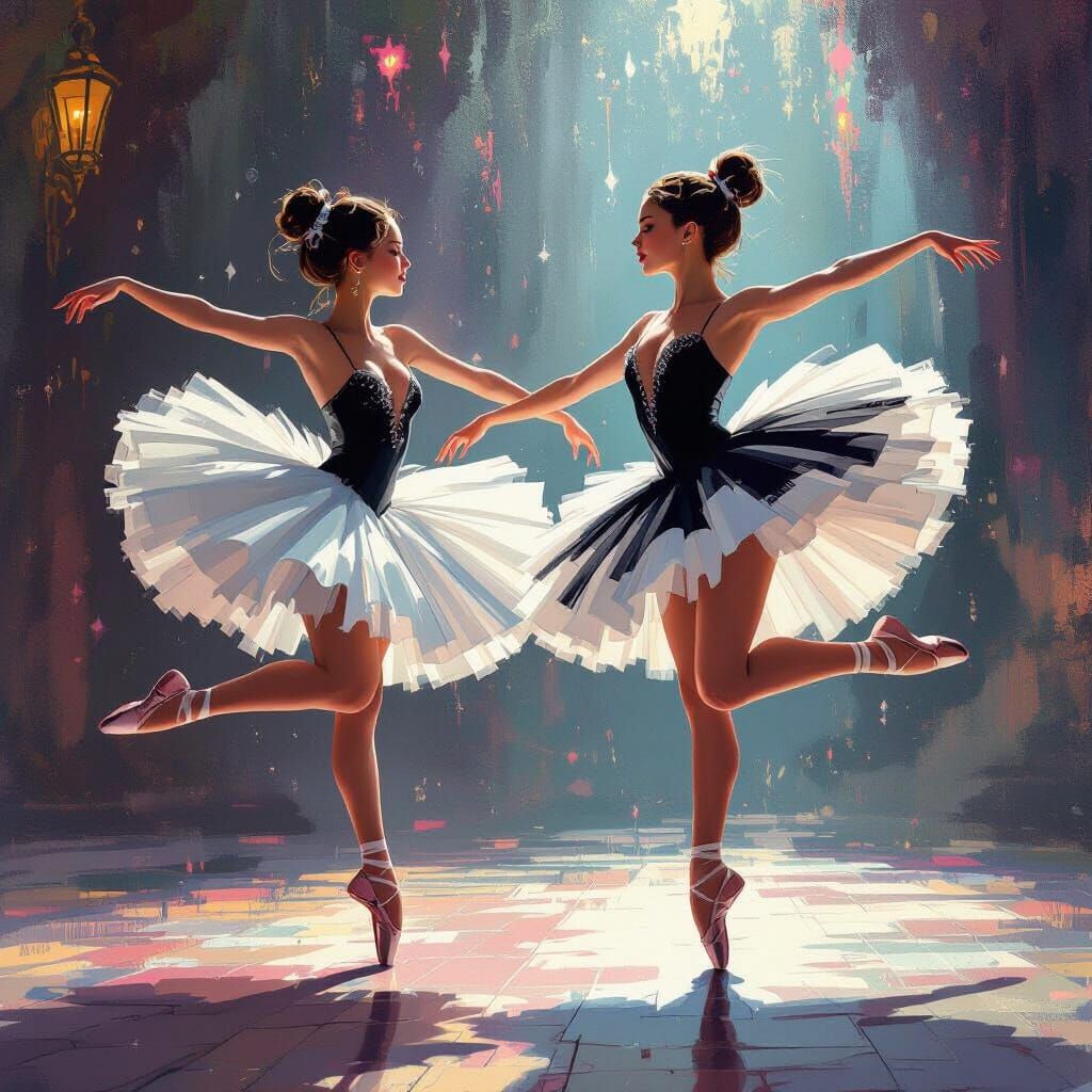 Ballerinas in Flowing Tutus Jumping, Hyperrealistic Concept ...