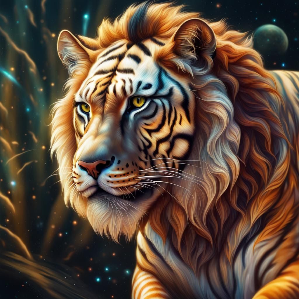 Detailed Cosmic Liger in Holographic Illustration