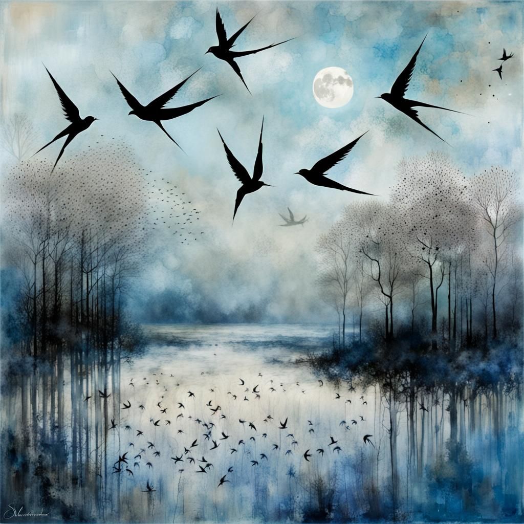 Blue Forest Moonscape in Art Brut Style