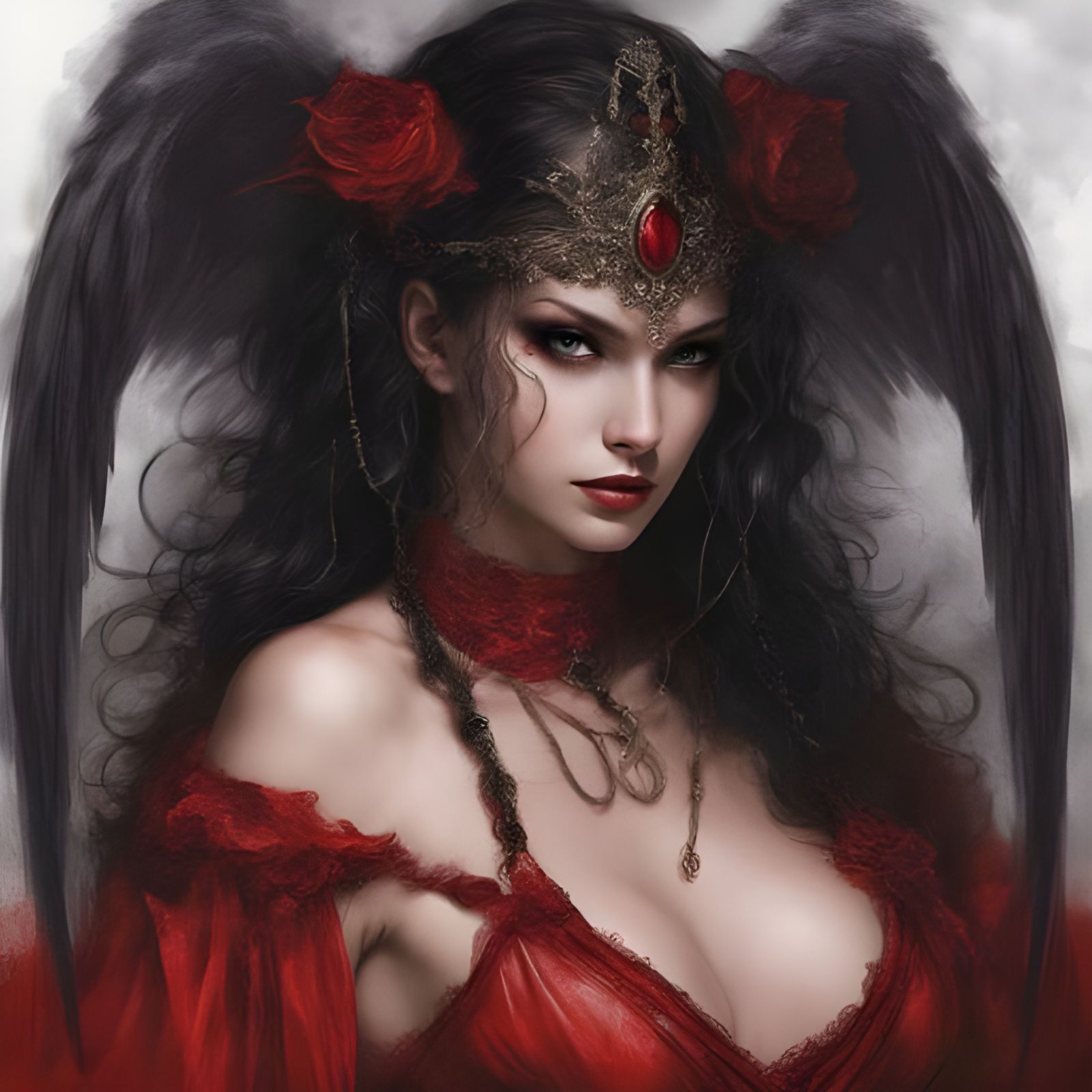 Dark Angel in Red Lingerie, Royo Style