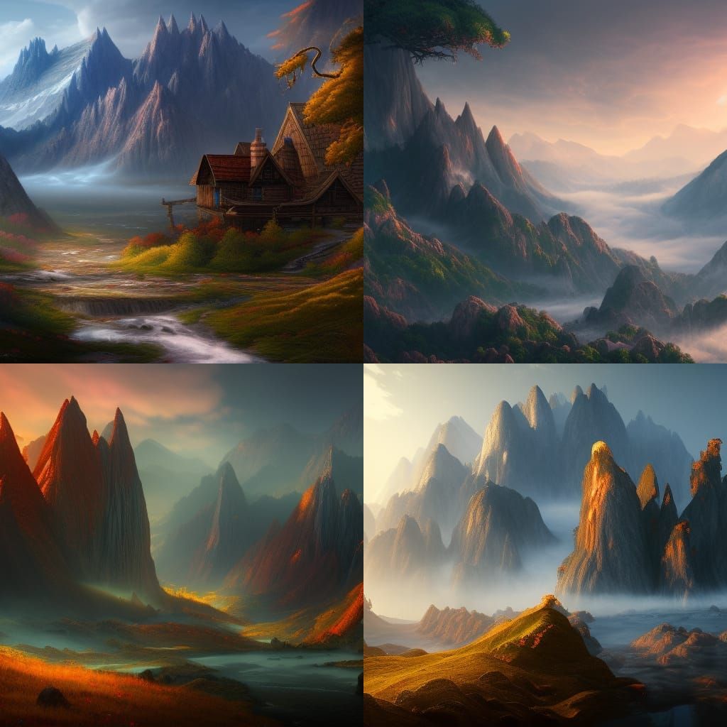 Misty Mountain Landscape in Detailed Matte Painting