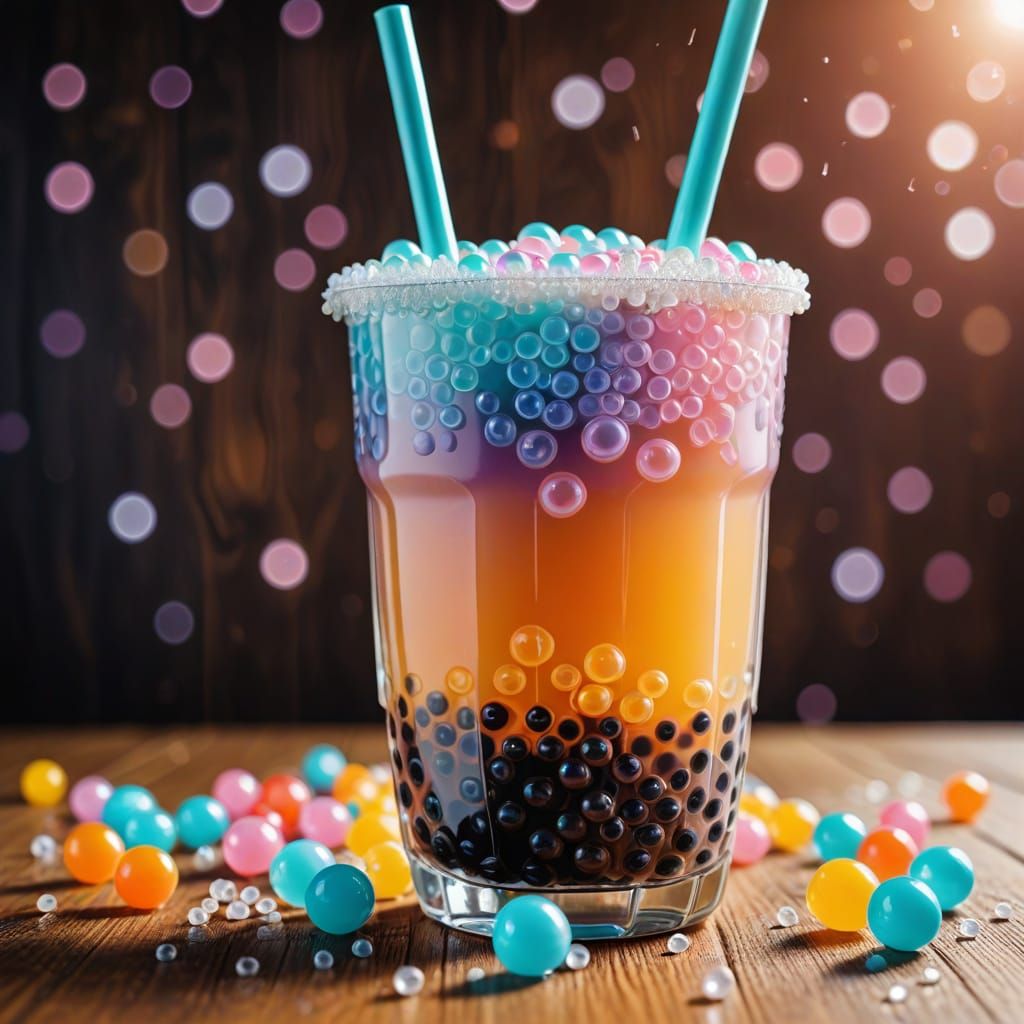 Vibrant Cup of Bubble Tea in Pastel Colors
