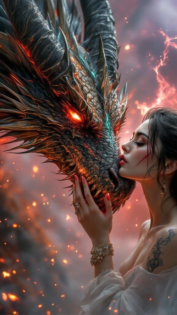 Majestic Dragon Encounter in Dark Romanticism Style