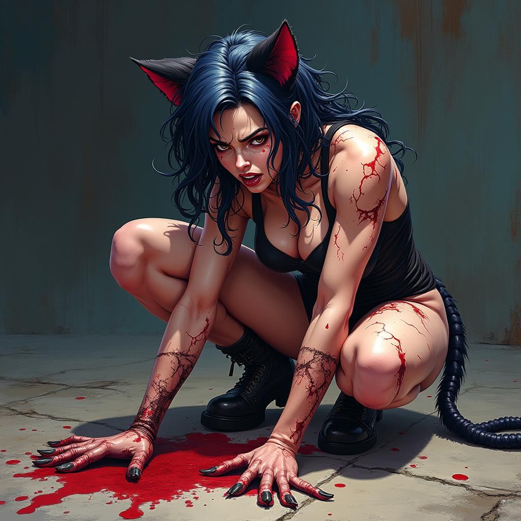 Wounded Felicia from Darkstalkers, Comic Book Style