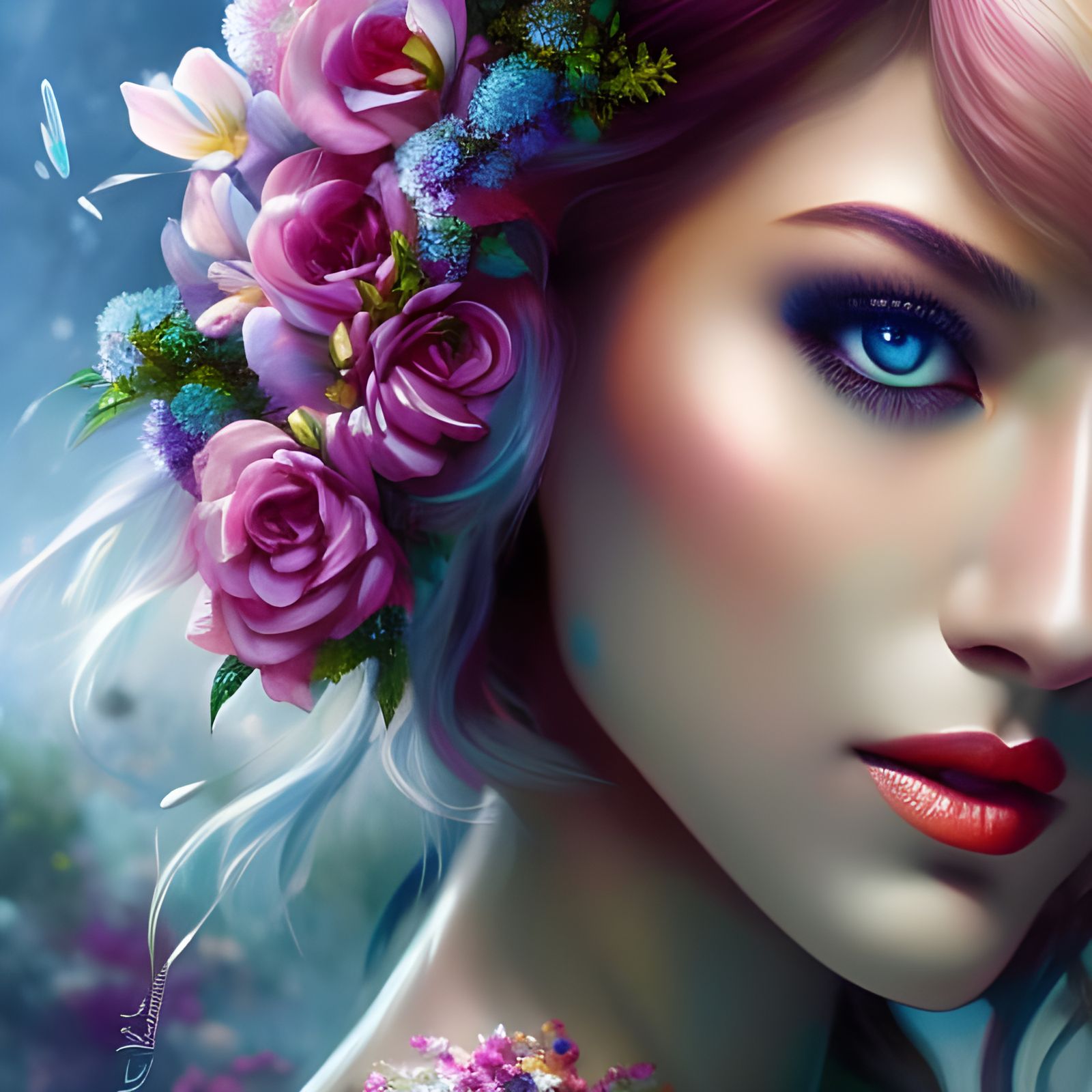 Smiling Girl in Vibrant Forest: Detailed Fantasy Art