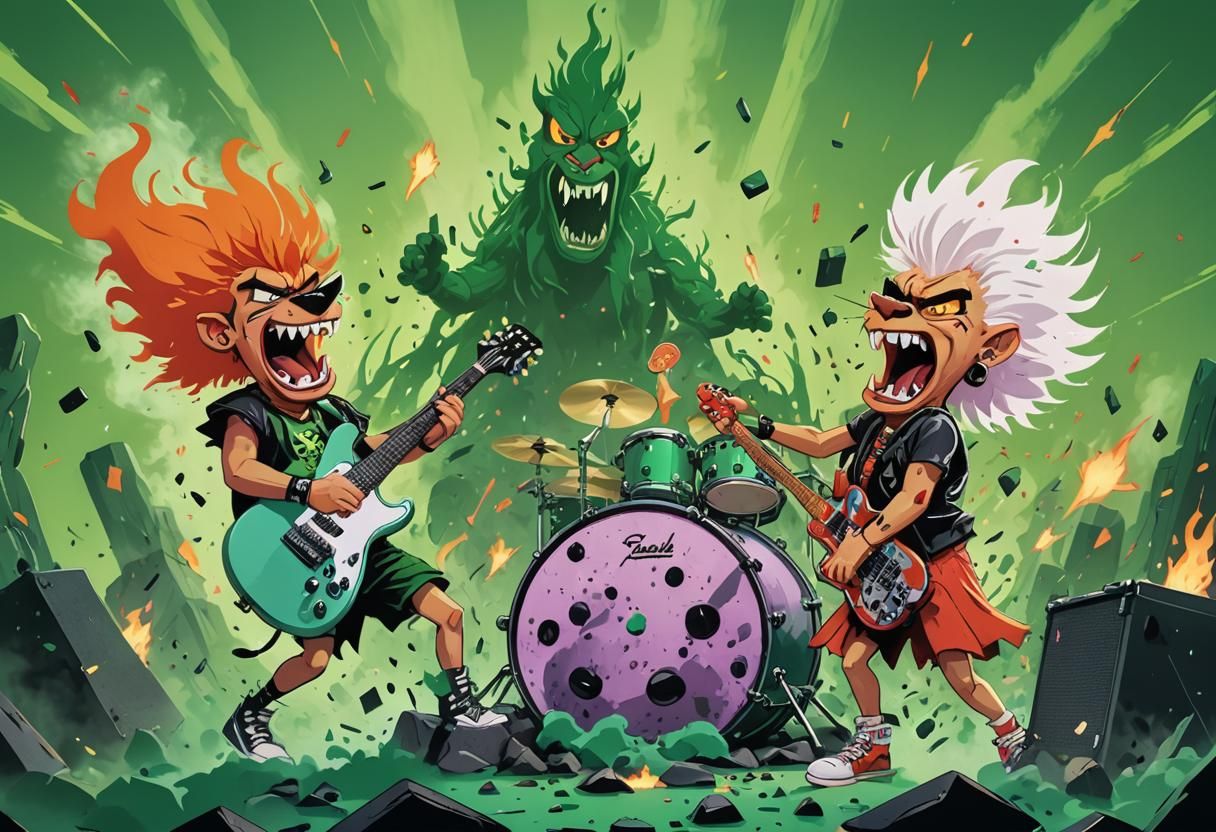 Pebbles and Bam Bam Rock Concert in Pop Art Style