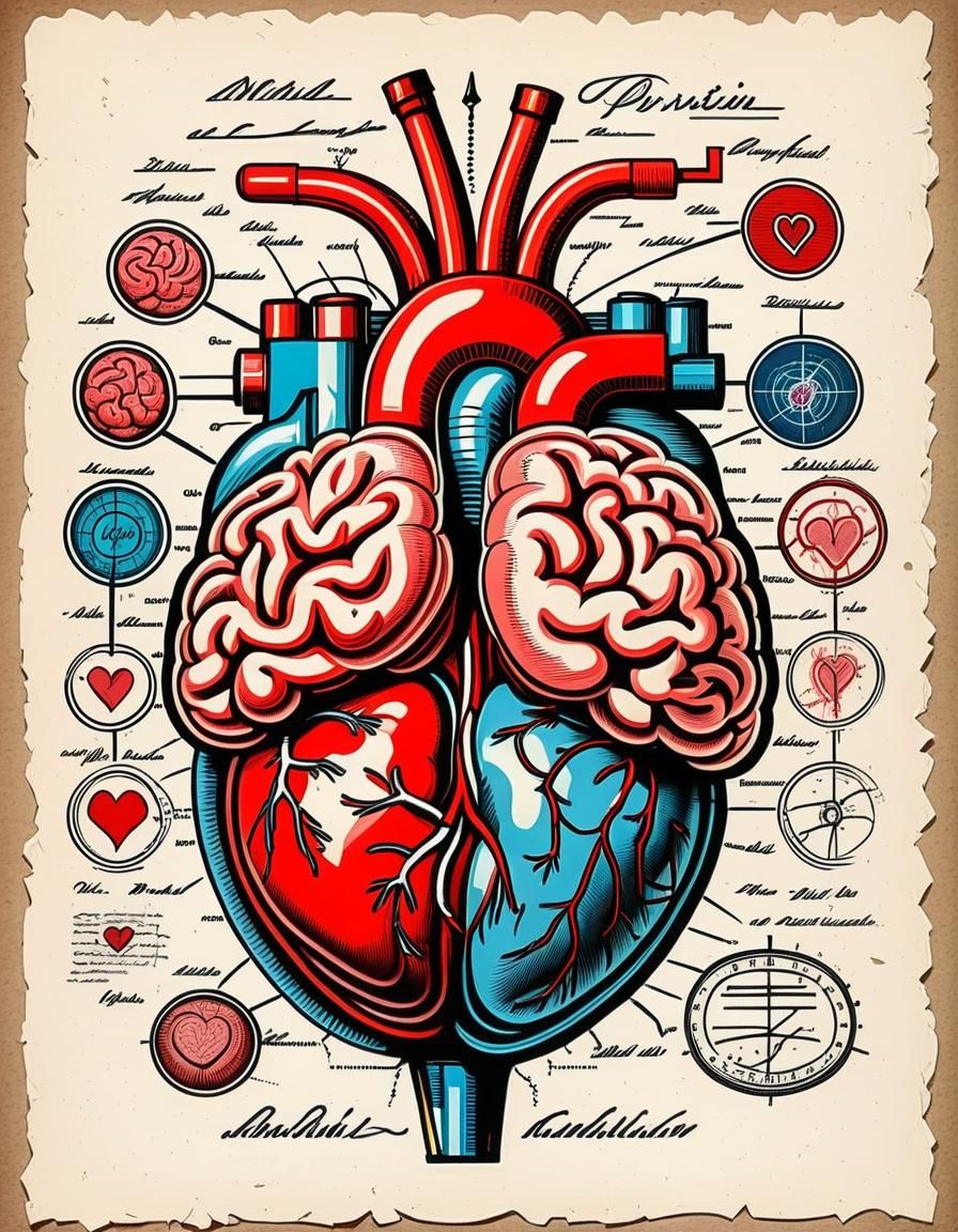 Vintage Anatomical Diagram of Brain-Heart Hybrid