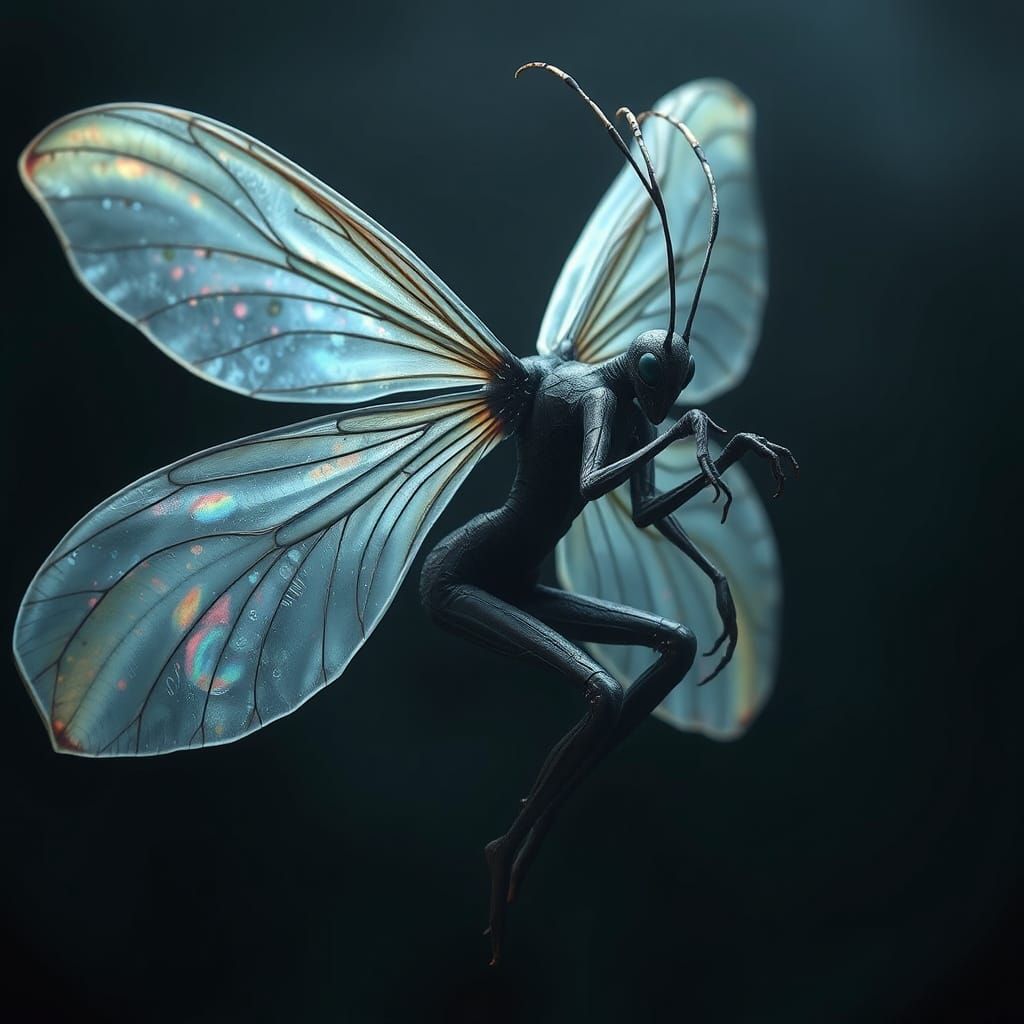 Surrealist Insect-Like Fairy in Dark Ethereal Realms