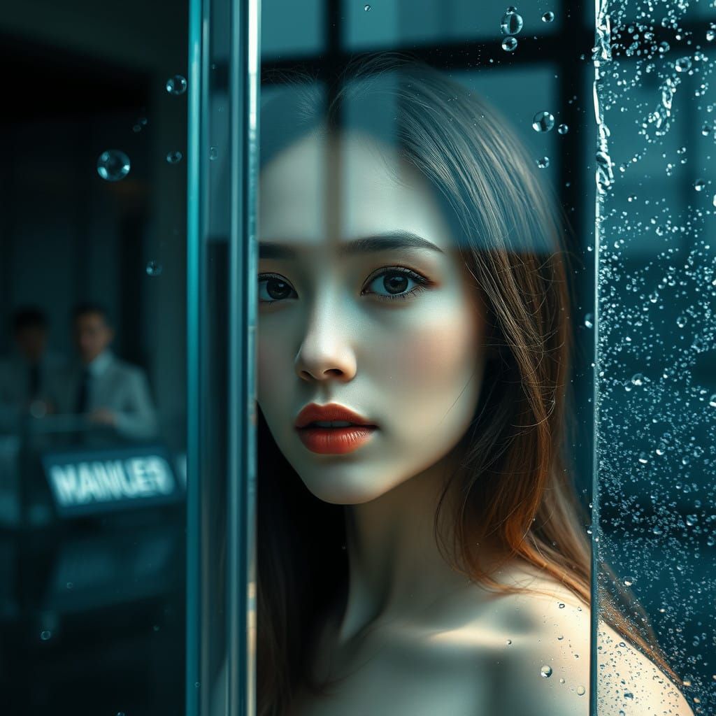 Serene Digital Art of a Woman in a Glass Environment