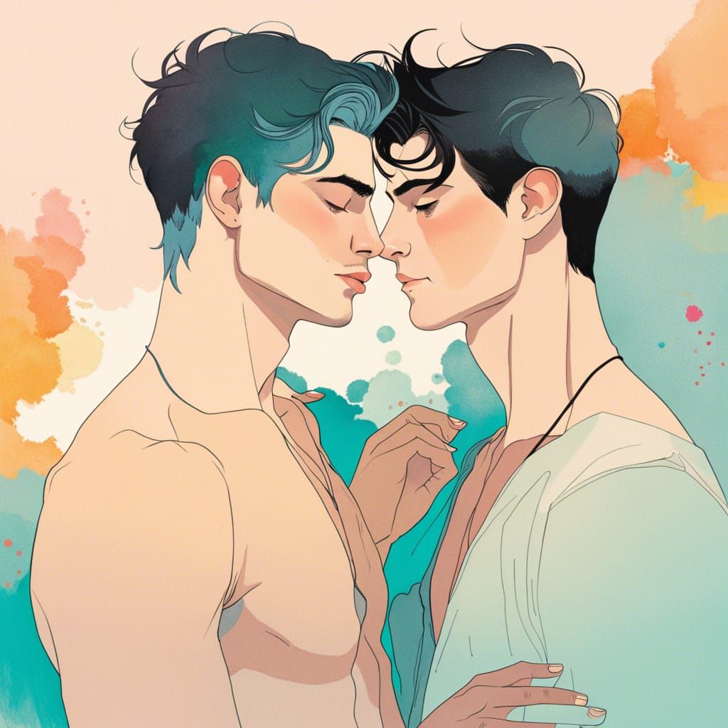 Gay Couple Embrace: Romance Novel Cover Art