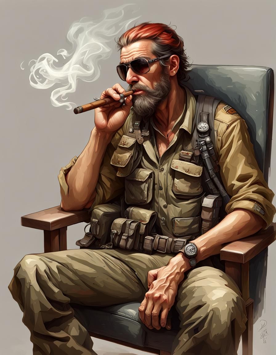 Phoenix Militiaman Smoking Cigar: Detailed Fantasy Portrait