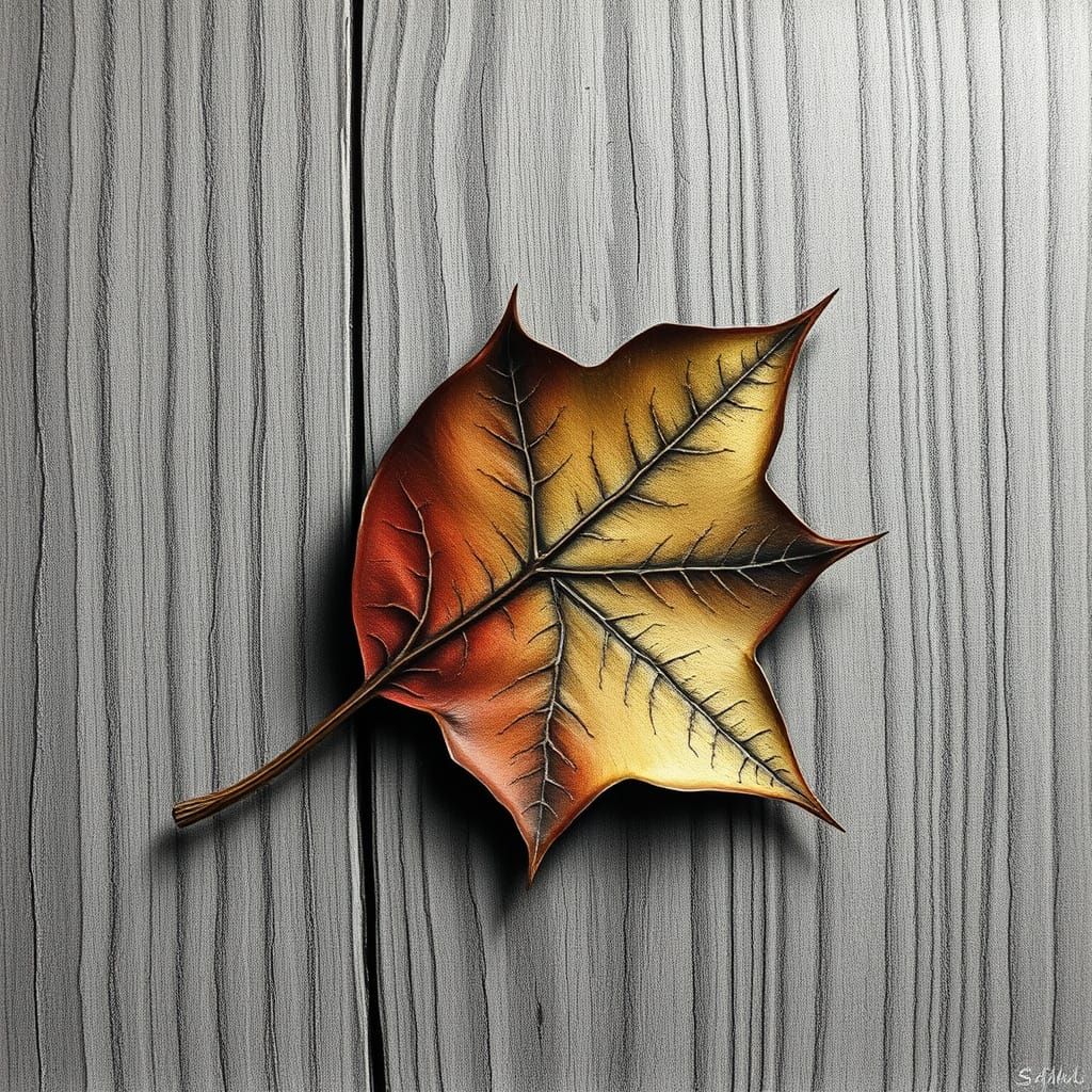 Hyperdetailed Charcoal Drawing of Autumn Leaf
