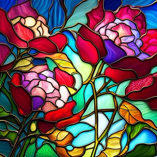 Stained Glass Peonies in Vibrant Colors