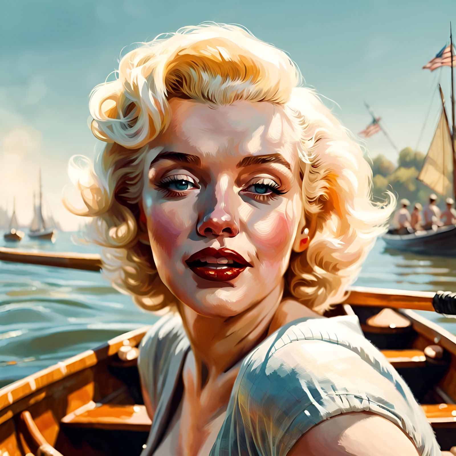 Marilyn Monroe Boating: Digital Pin-Up Portrait