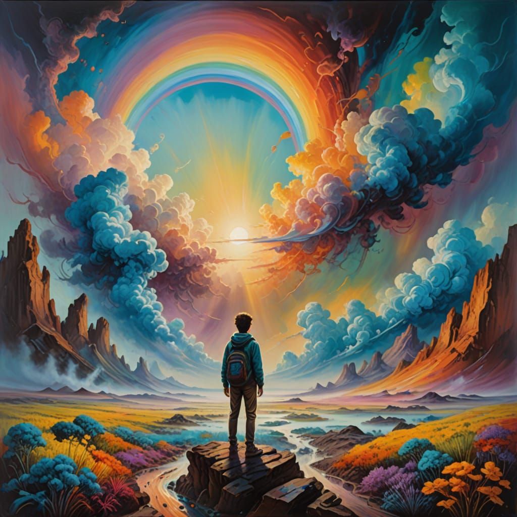 Dreamlike Alien Landscape in Vibrant Oil Painting