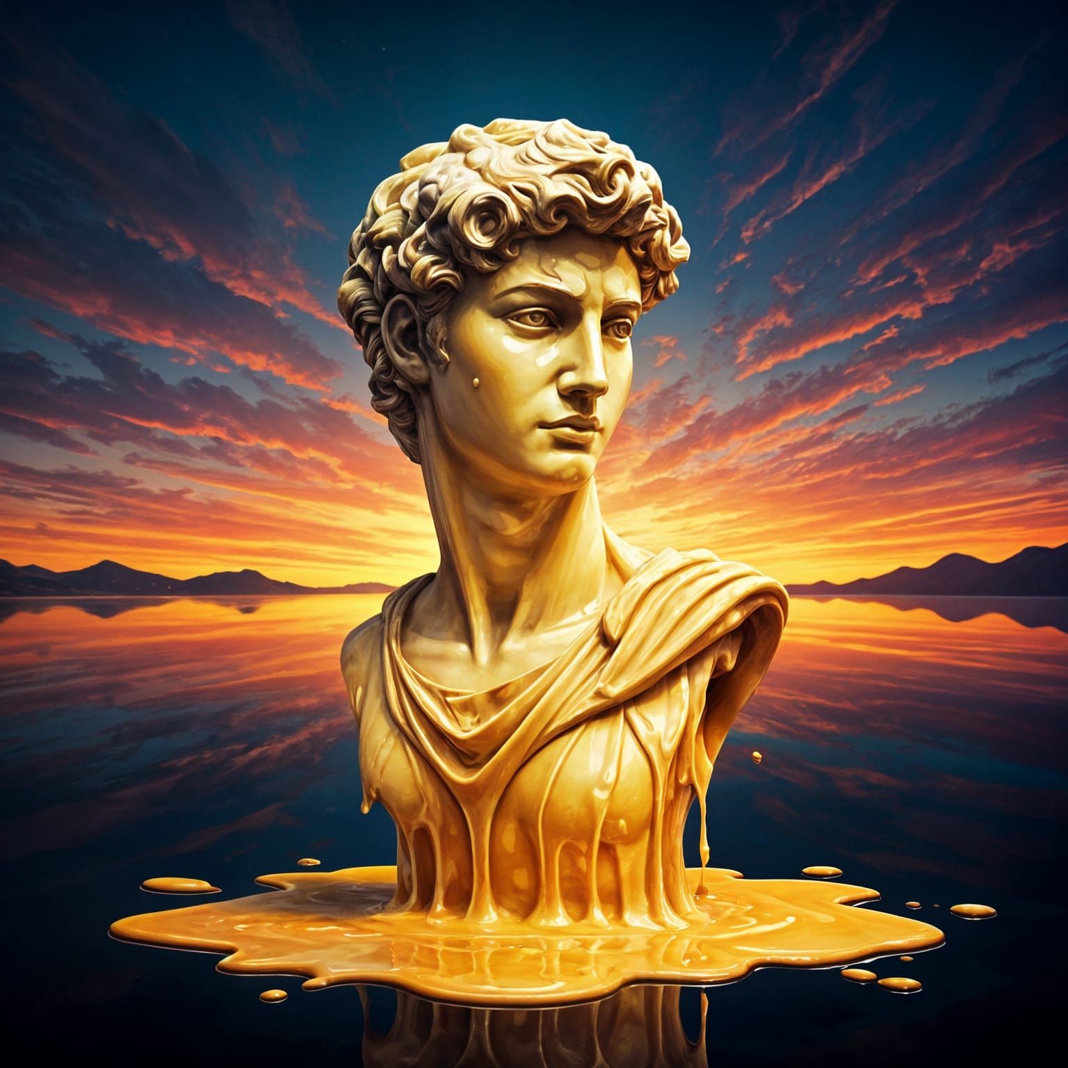 Melting Butter Statue: Double Exposure Digital Watercolor