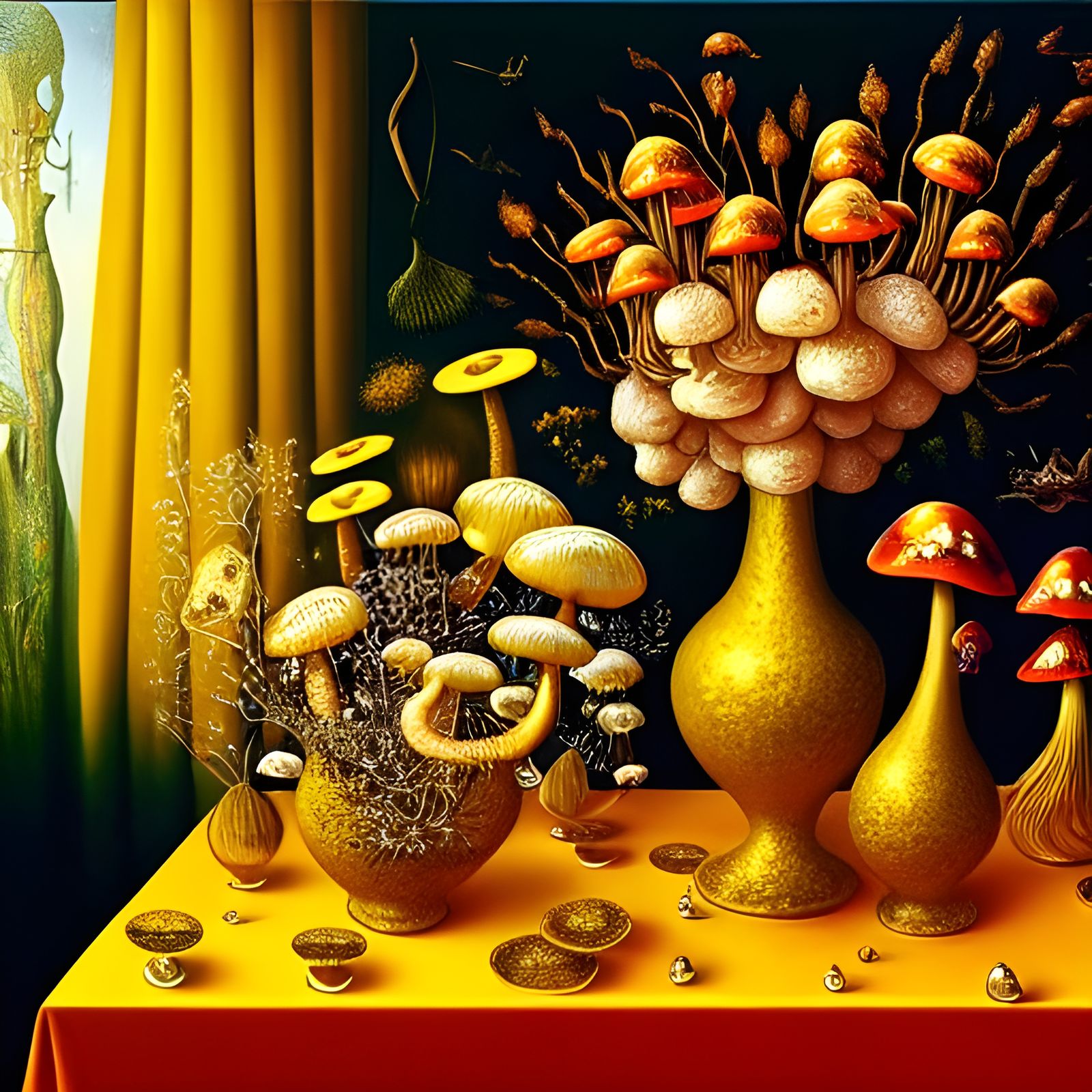 Holographic Mushroom Bouquet in Golden Vase