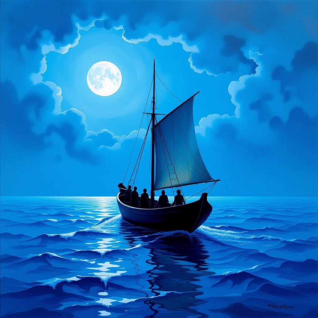 Surreal Oil Painting Of A Boat At Sea