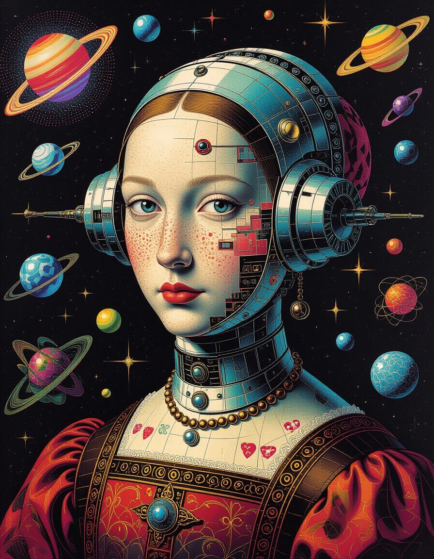 Glitch Art Meets Renaissance Engraving in Digital Gouache