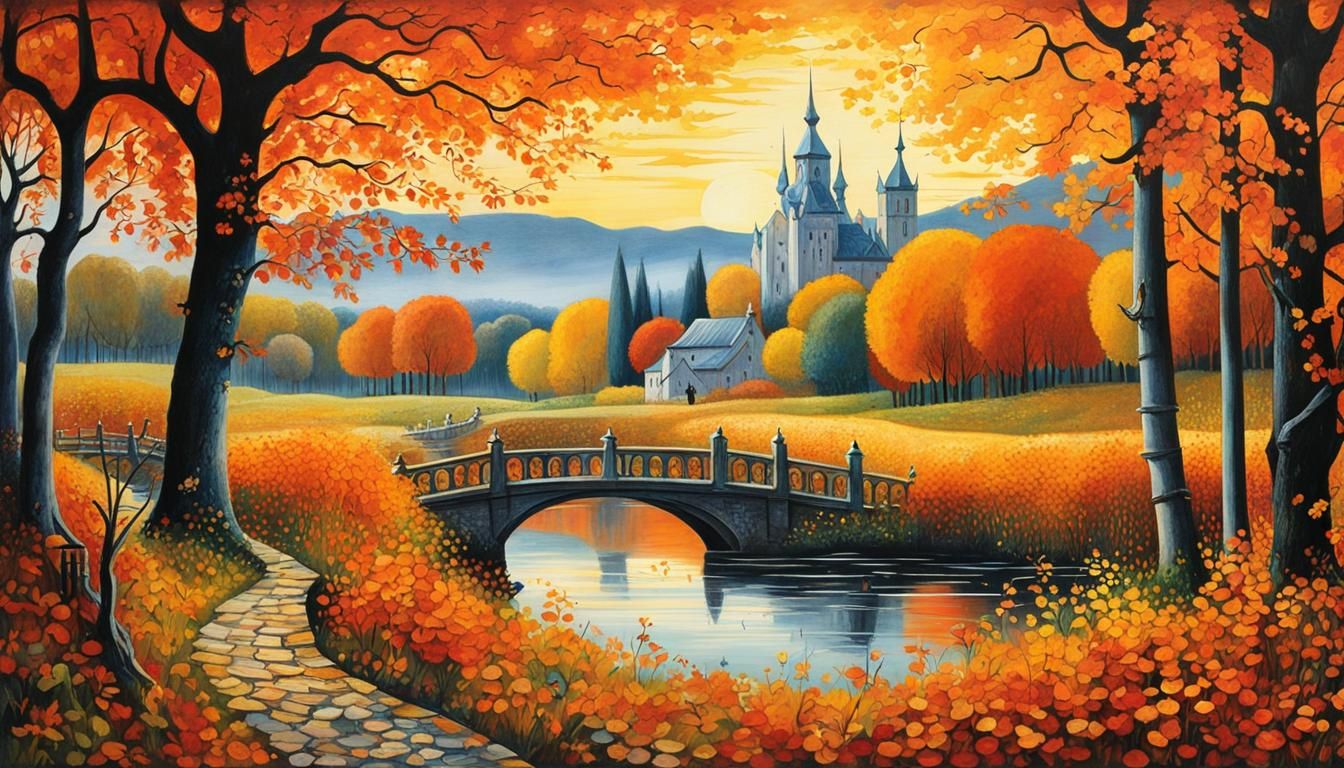 Autumn Landscape After Rain, Graffiti Art Style