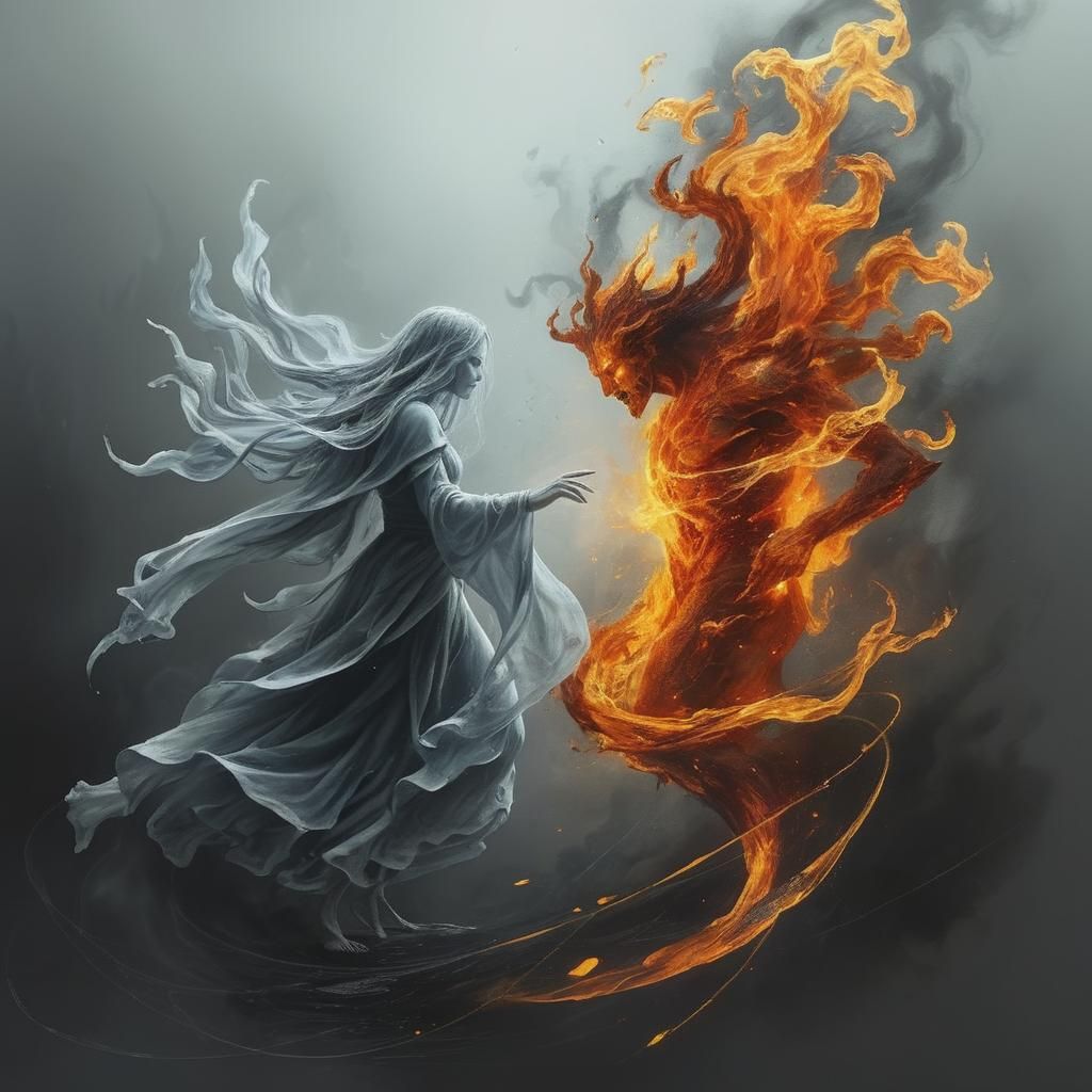 Water and Fire Spirits Meet: Cinematic Digital Art