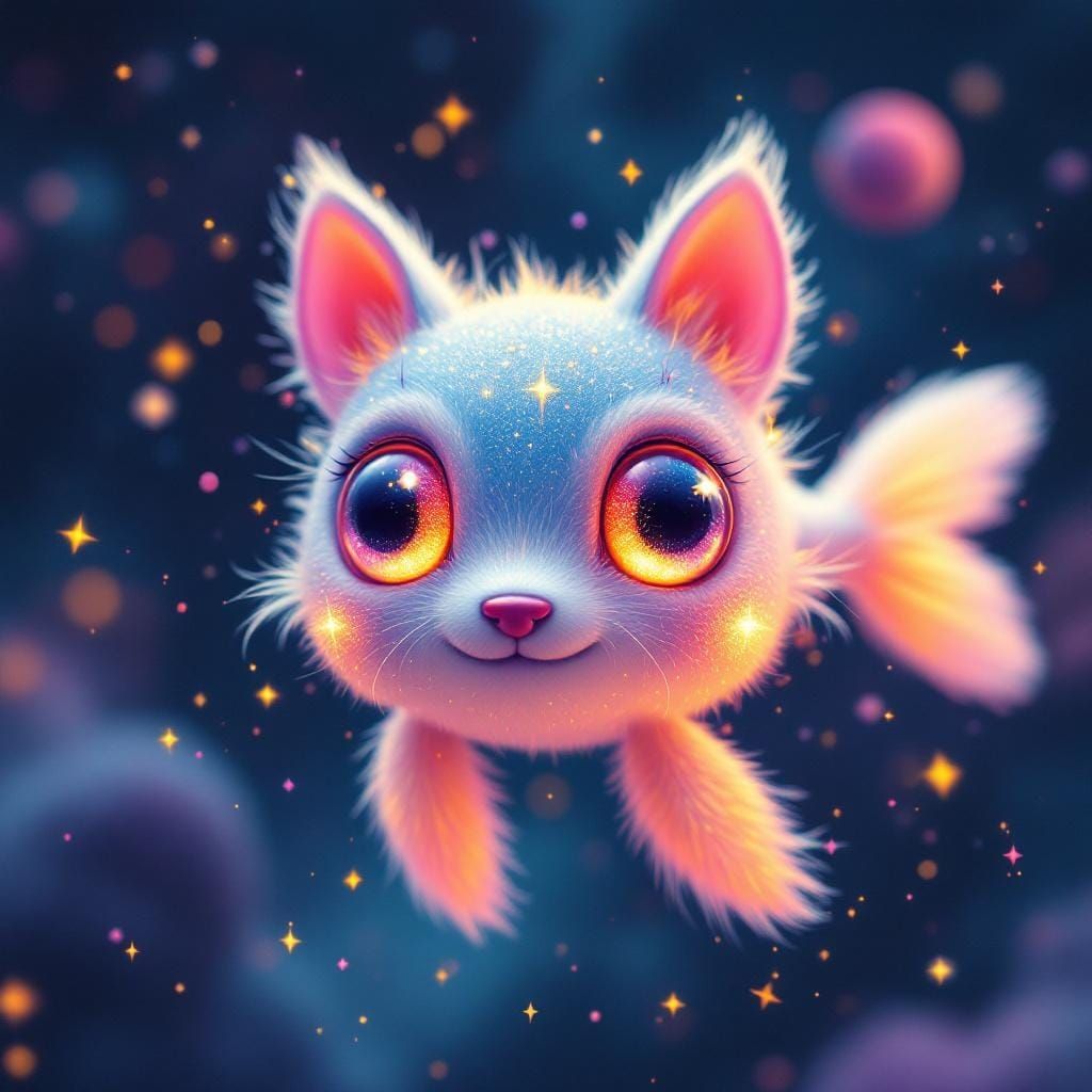 Cute Space Wolf-Fish in Kawaii Pop Art Style