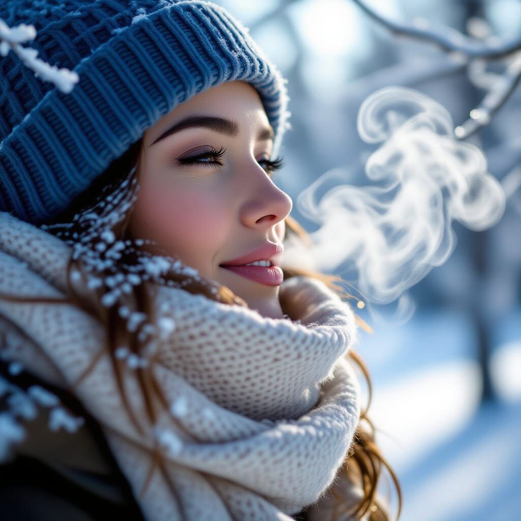 Visible Breath Exhaled on a Cold Winter Morning