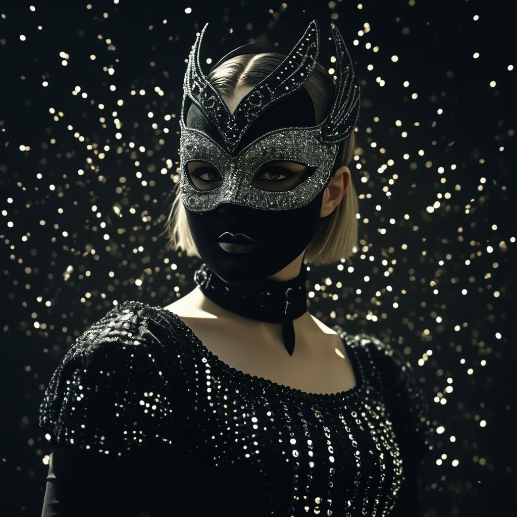 Goth Punk Woman in Masquerade Mask at Ball