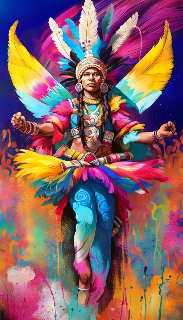 Aztec Dancers in Regalia: Graffiti Art