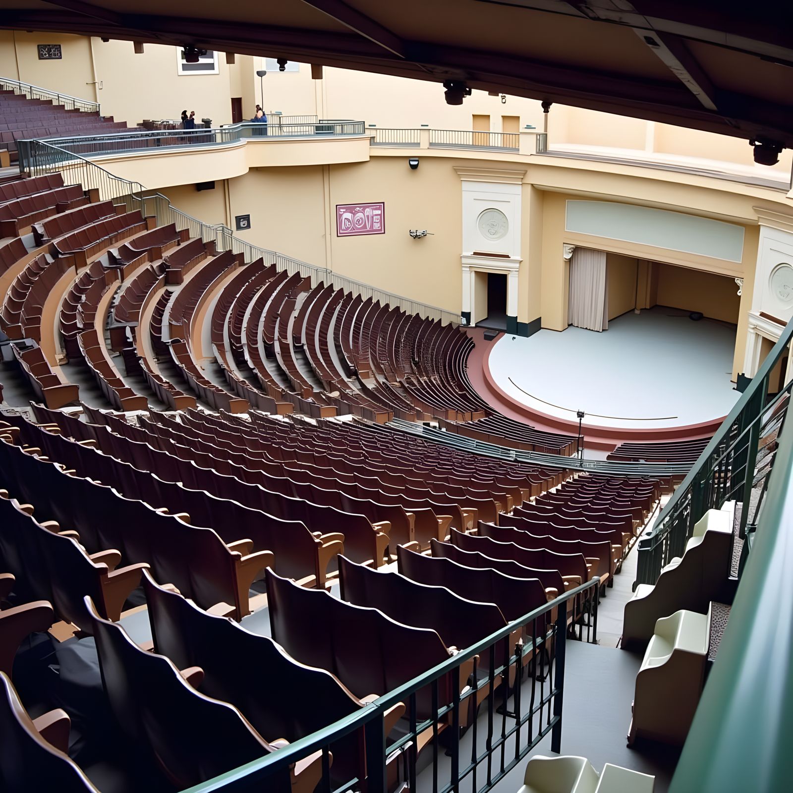 Calm Art Nouveau Amphitheater Interior with Rows of Wooden S...