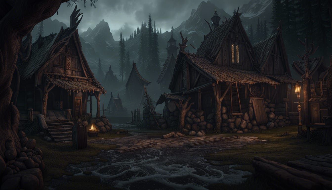 Gloomy Undead Landscape in Detailed Matte Painting Style