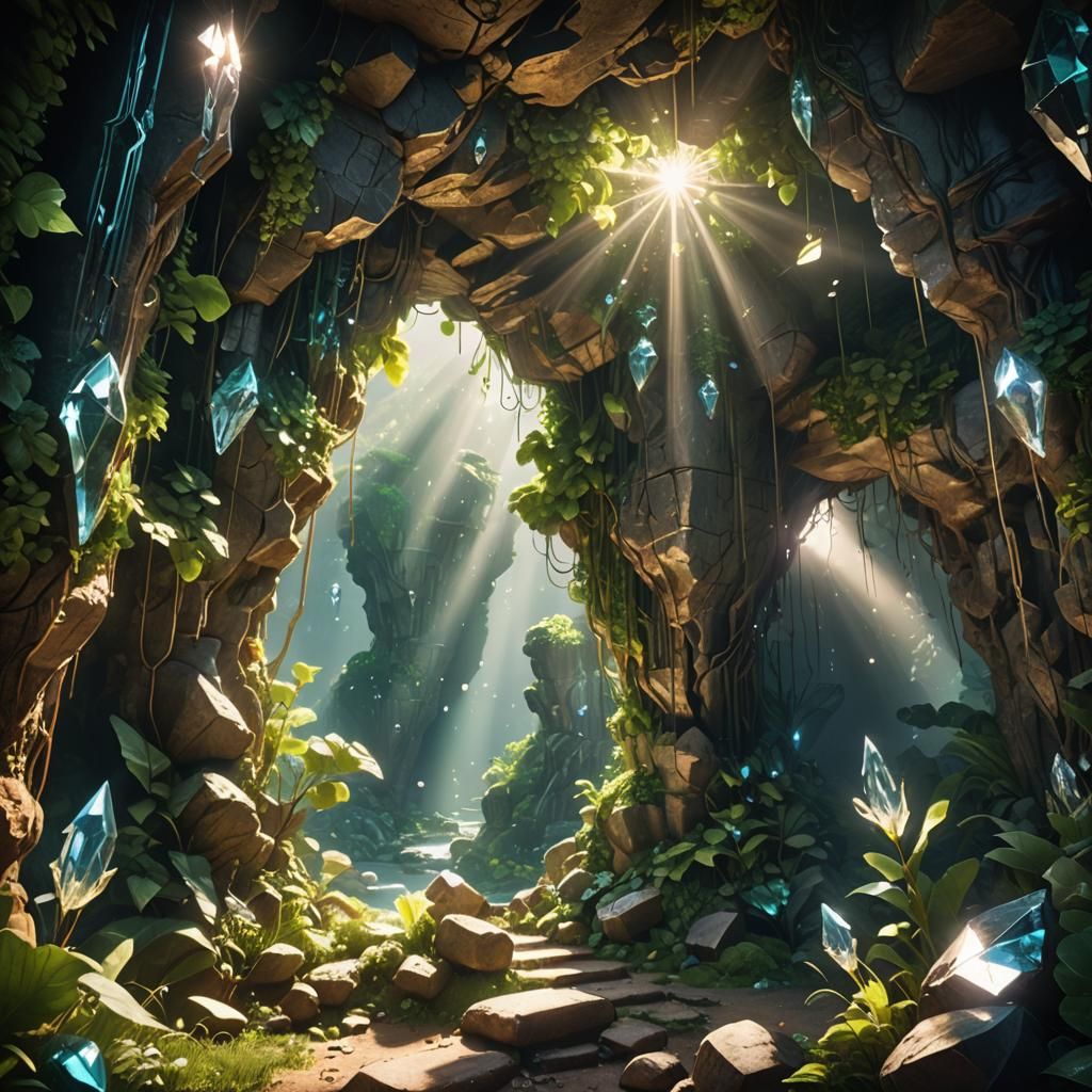 Sunlit Crystal Cave Entrance: Fantasy Concept Art