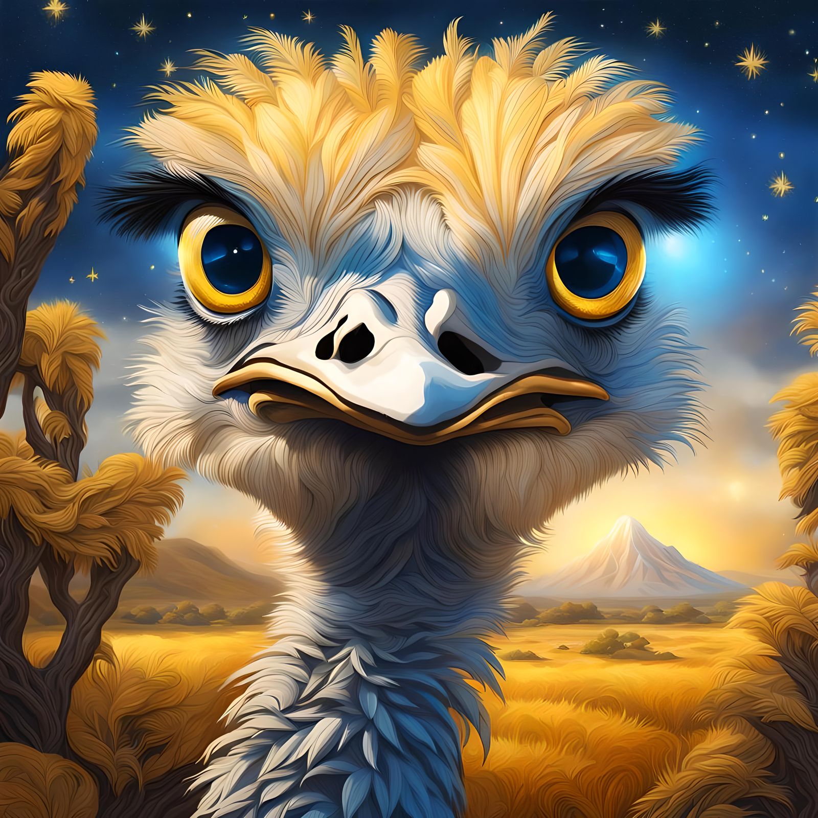 Surreal Ostrich Portrait in Oil Painting Style