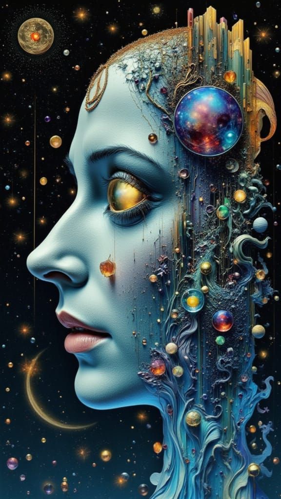 Surreal Goddess Emerges from the Mind of a Profile God Face