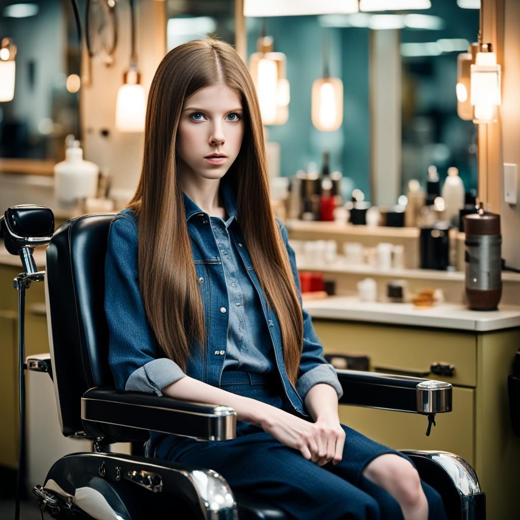 Anna Kendrick in Barber Chair, Professional Photo