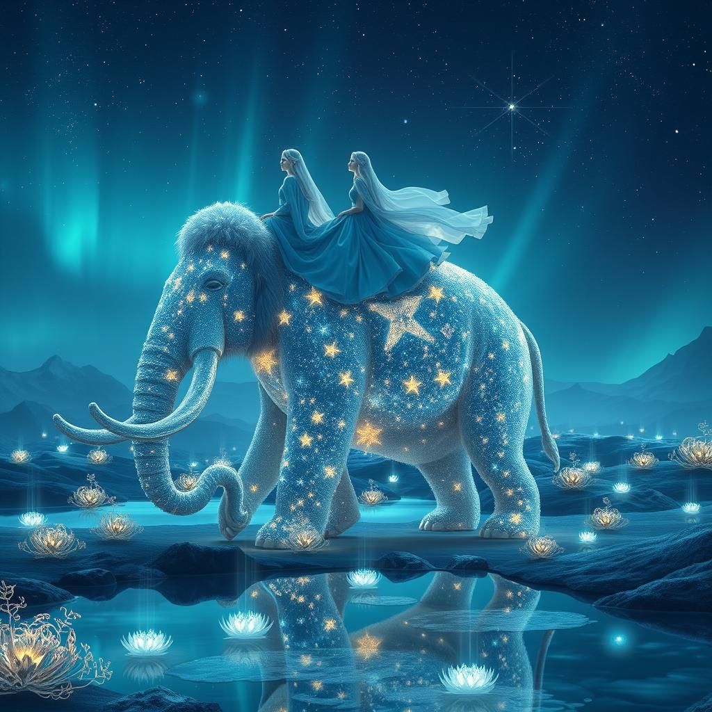 Star-Born Mammoth in Mystical Landscape