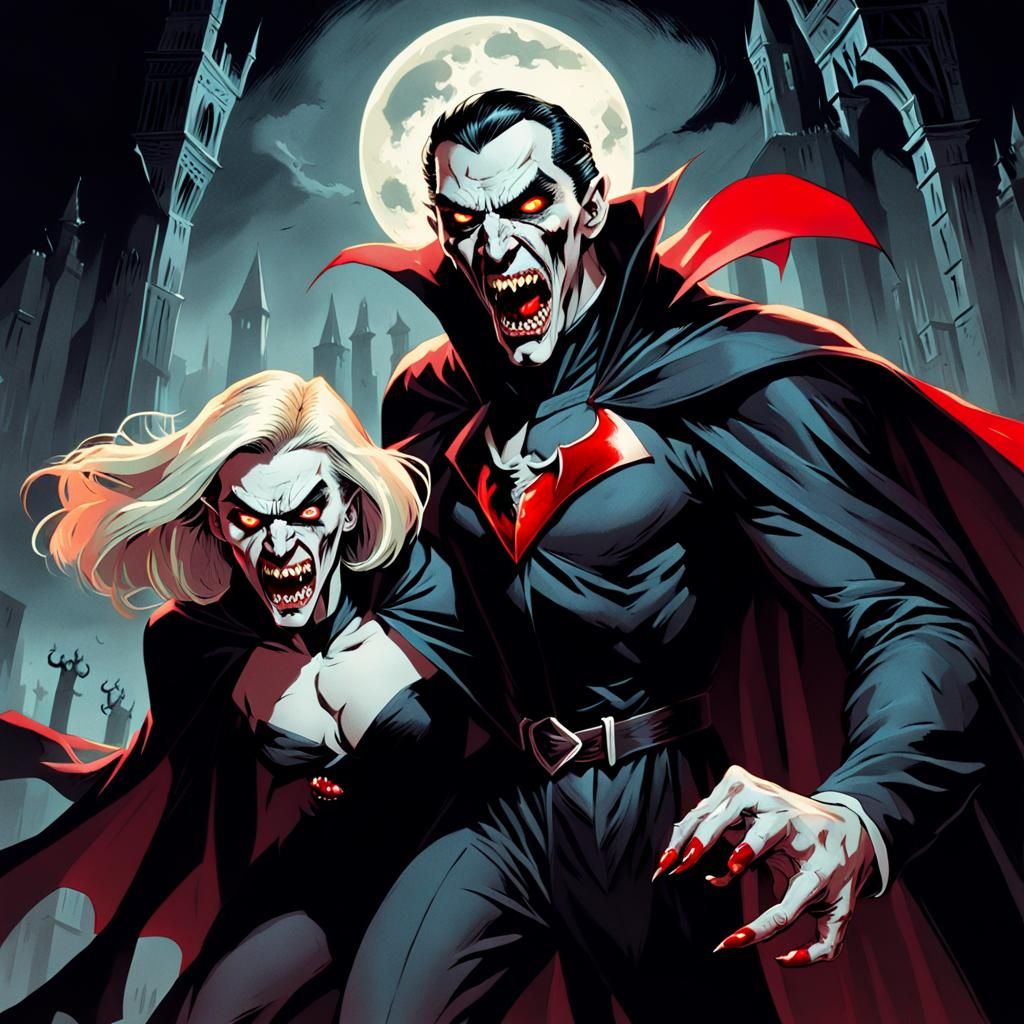 Menacing Dracula in Gothic Horror Comic Illustration
