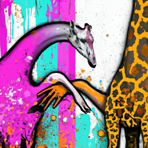 Seal and Giraffe High-Five in Graffiti Art