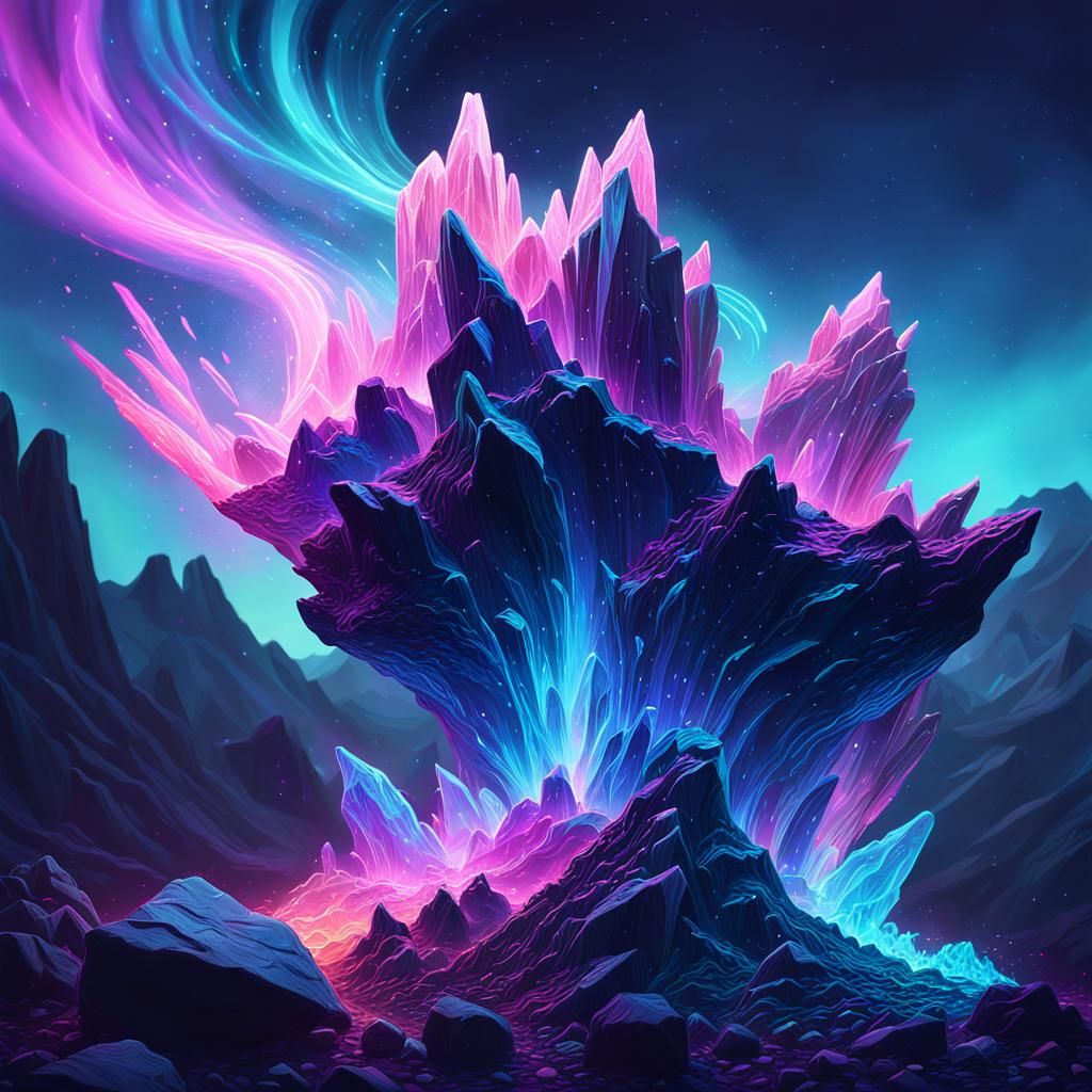 Neon Mountain Vortex: A Hyperrealistic Splash Art