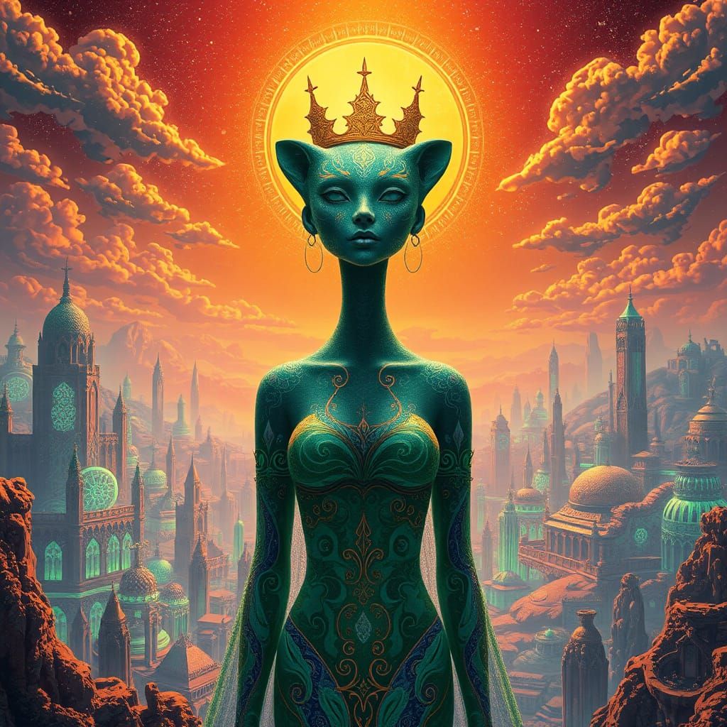 Leopard Queen of Time in Cosmic Dreamscape