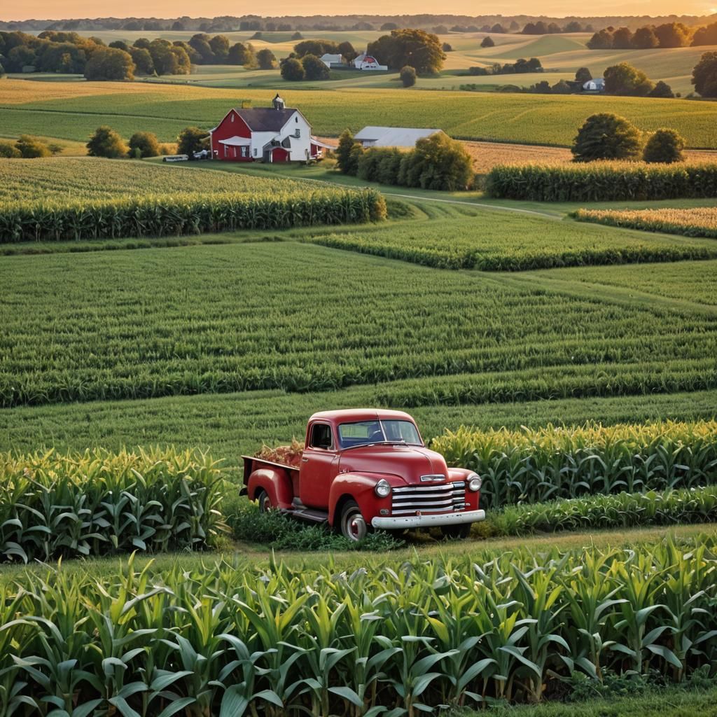 1950 Red Chevy Truck at Sunset in Pennsylvania