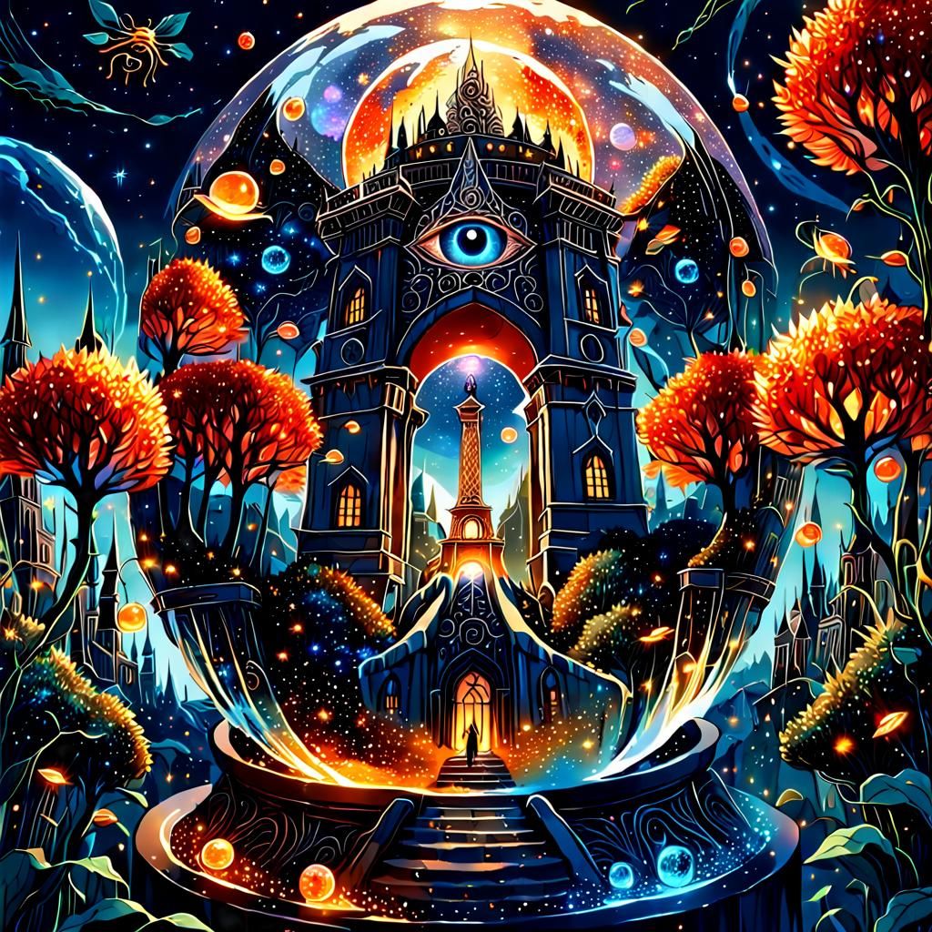 Eye of Sauron Tower in Crystal Ball, Fantasy Art